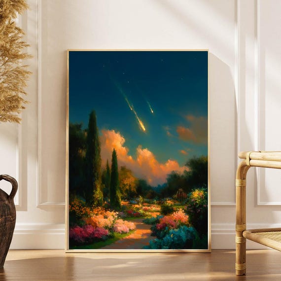 Celestial Garden Art Print Impressionist Falling Stars Canvas Poster