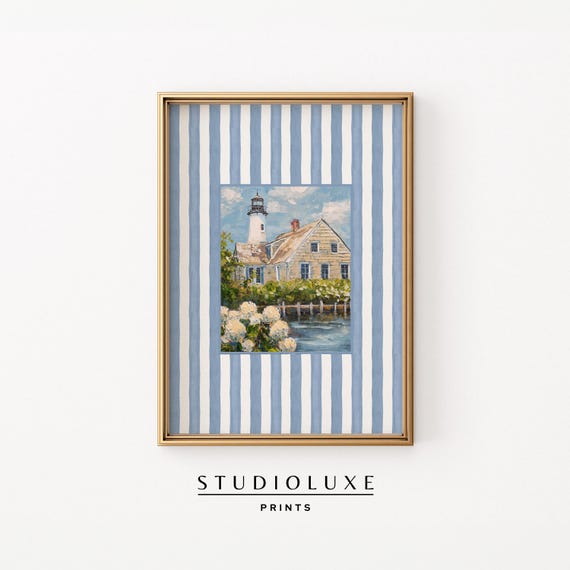 Lighthouse Wall Art For Coastal Bathroom Or Beach Cottage Nautical Summer Decor With Blue Stripes Granddaughter Room