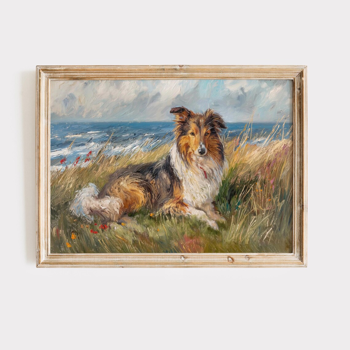 Shaggy Sheepdog by the Sea Vintage Dog Portrait Coastal Poster