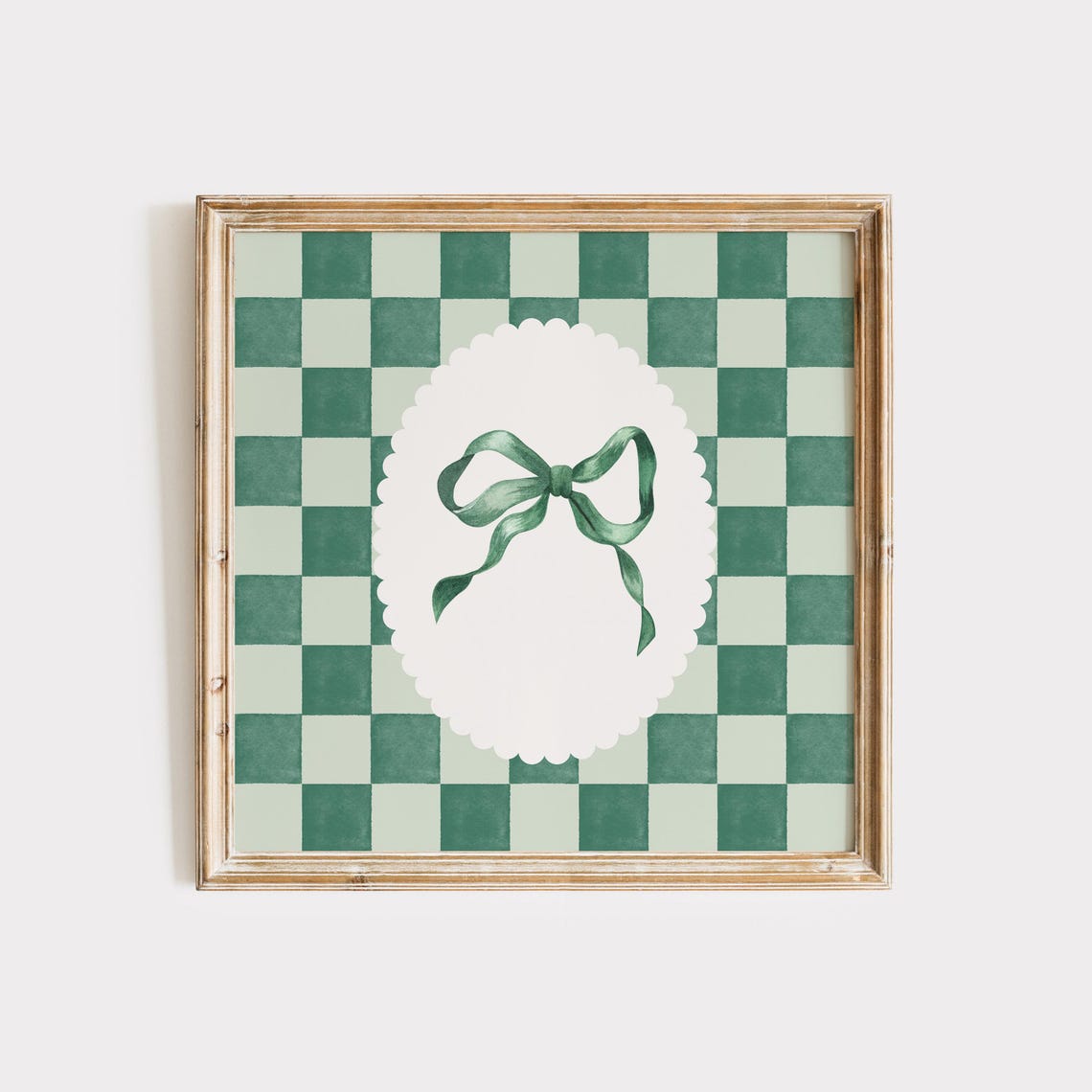 Green Checkered Bow Wall Art Coquette Room Decor Preppy Trendy Apartment Cute Nursery