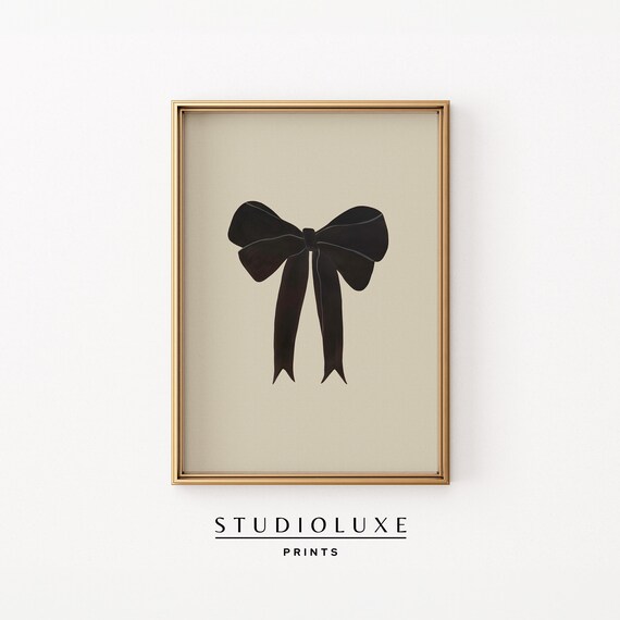 Black Bow Minimalist Painting Moody Ribbon on Cream Background Poster