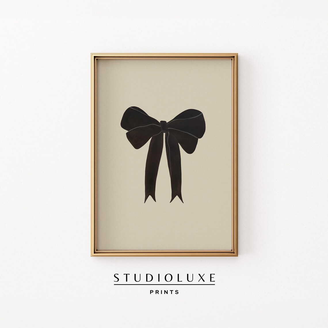Black Bow Minimalist Painting Moody Ribbon on Cream Background Poster