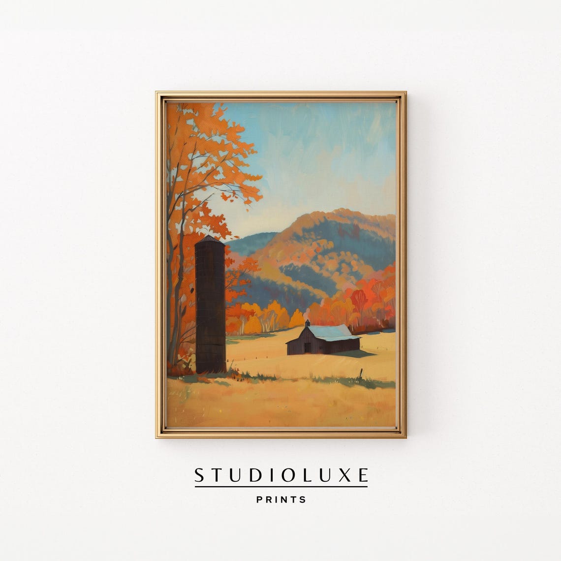 Red Barn And Silo Among Autumn Maples Fall Farm Landscape Poster