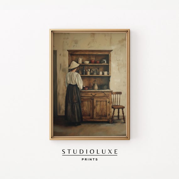 Farmhouse Wall Art Print Rustic Interior Countryside Decor Vintage European Old World Home Moody Beige Painting