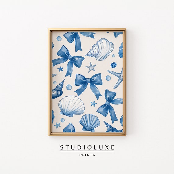 Coquette Room Decor Blue Bow Wall Art Preppy Trendy Apartment Coastal Granddaughter Cute Nursery