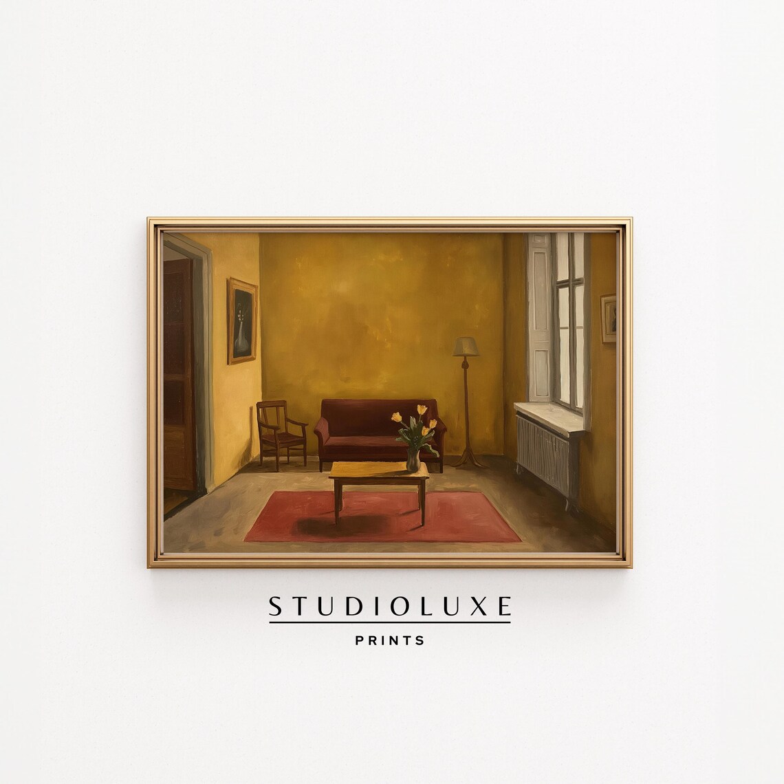 Gilded Yellow Sitting Room Poster, Vintage Autumn Interior Painting