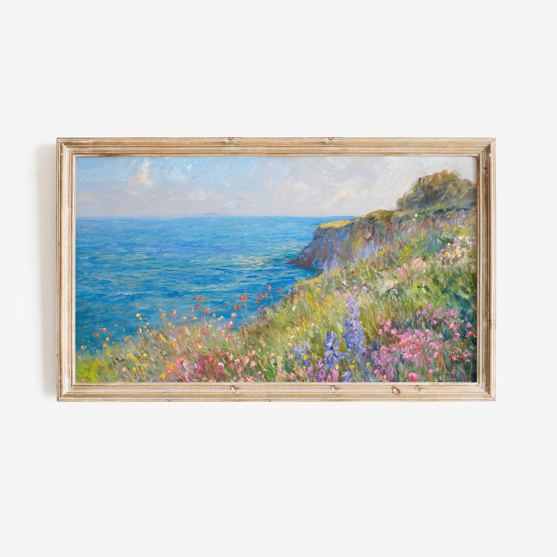 Wildflower Covered Cliffs Above Blue Ocean Coastal Scenic Poster