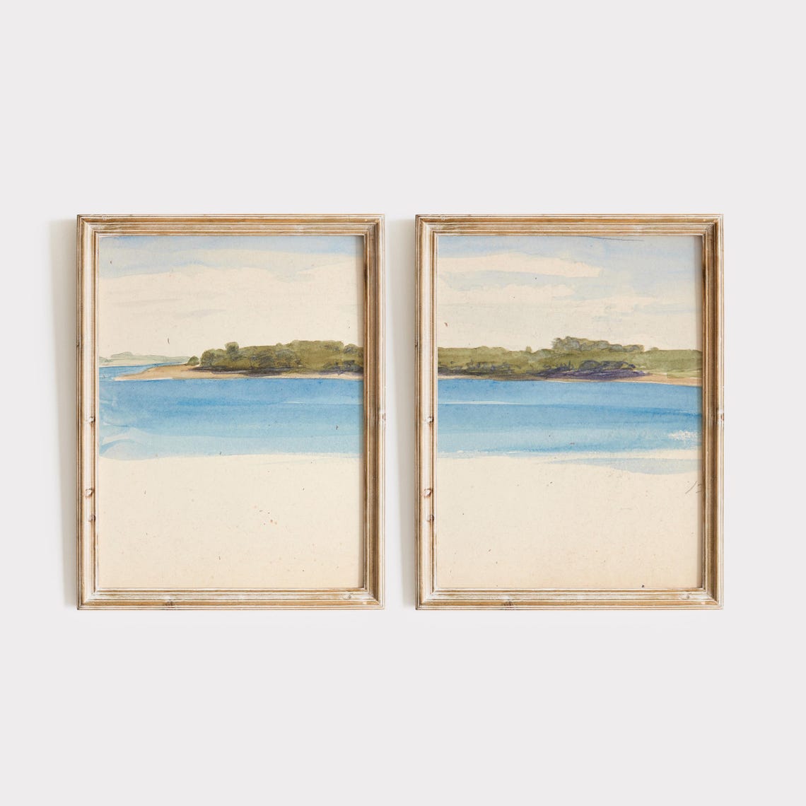 Soft Beach Watercolor Diptych Minimalist Coastal Artwork Poster