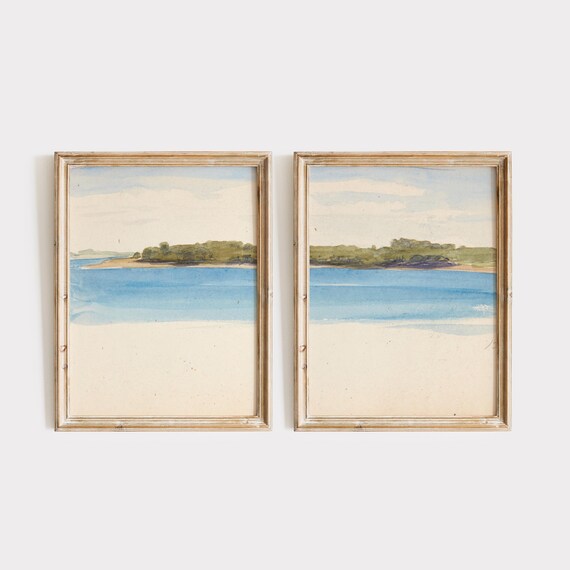 Soft Beach Watercolor Diptych Minimalist Coastal Artwork Poster