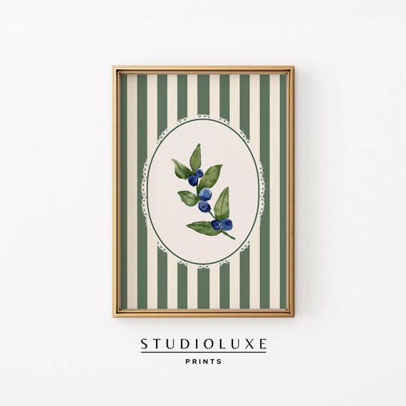 Vintage Blueberry Print, Grandmillennial Kitchen Art