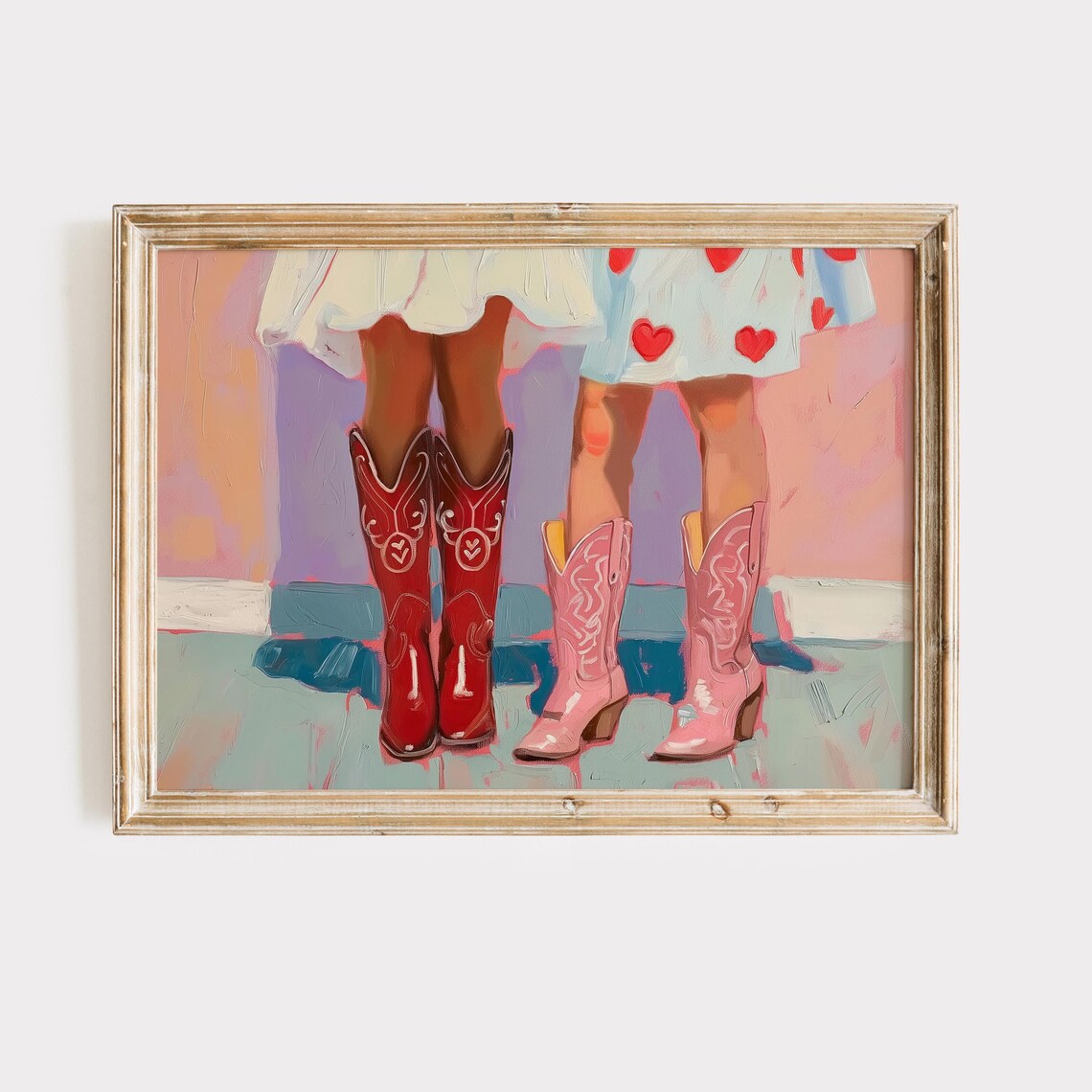 Red Cowgirl Boots With Hearts Galentine Coastal Western Poster
