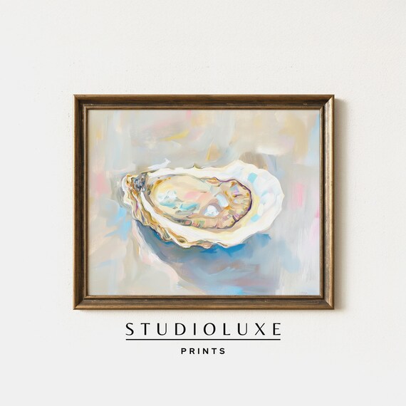 Fresh Oyster Shell Painting Pastel Coastal Kitchen Art Poster