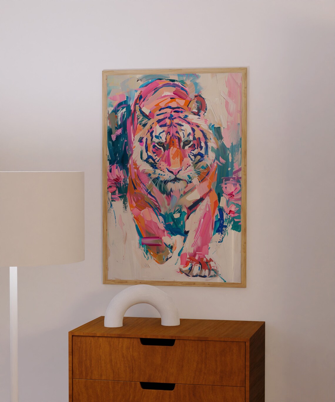 Pink and Purple Abstract Tiger Portrait Impasto Style Art Poster - Image 2