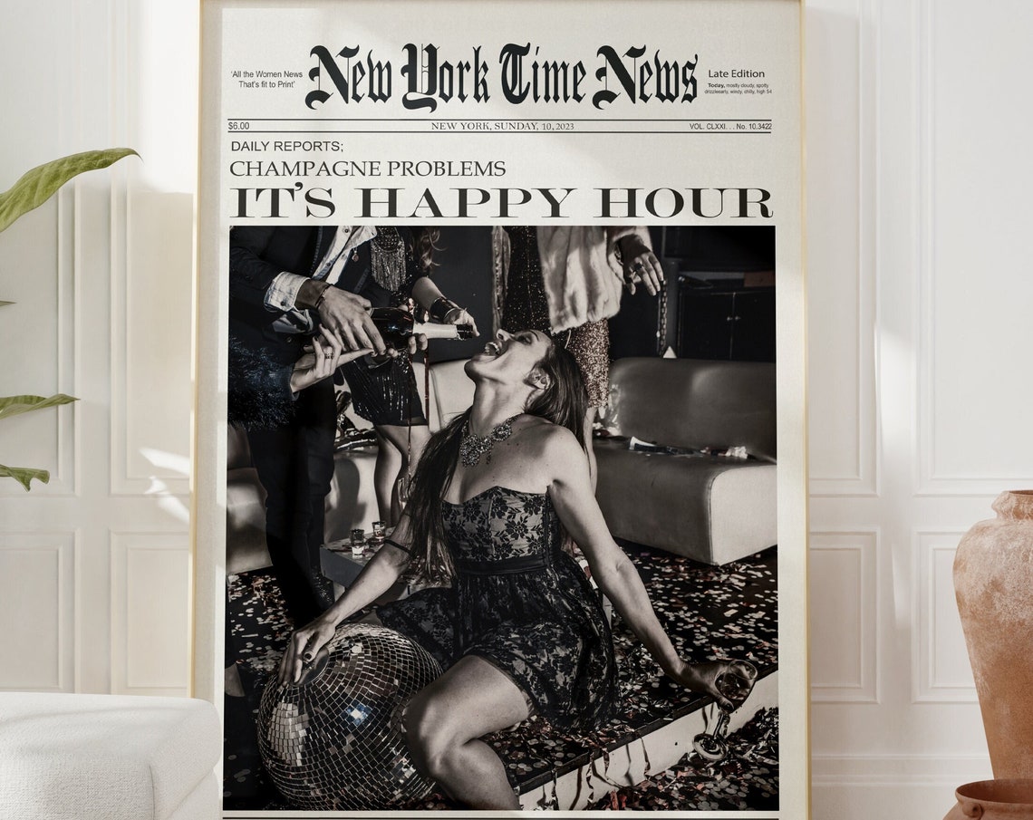 New York Time News Champagne Problems Happy Hour Party Poster