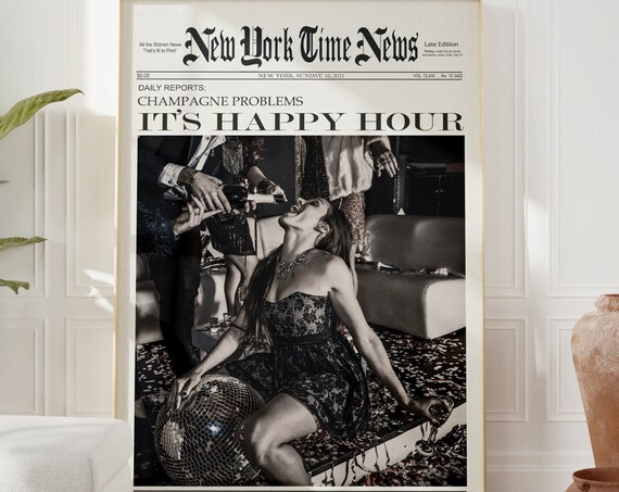 New York Time News Champagne Problems Happy Hour Party Poster