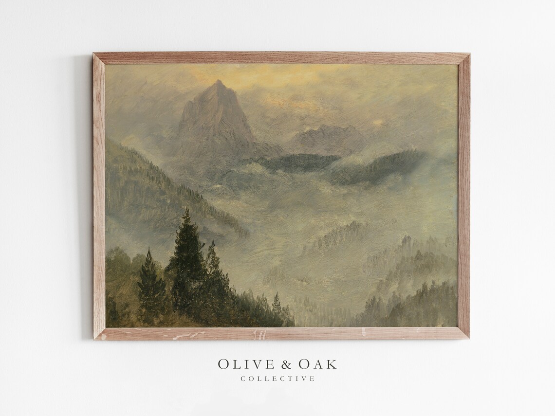Rustic Mountain Landscape Painting for Cabin Decor