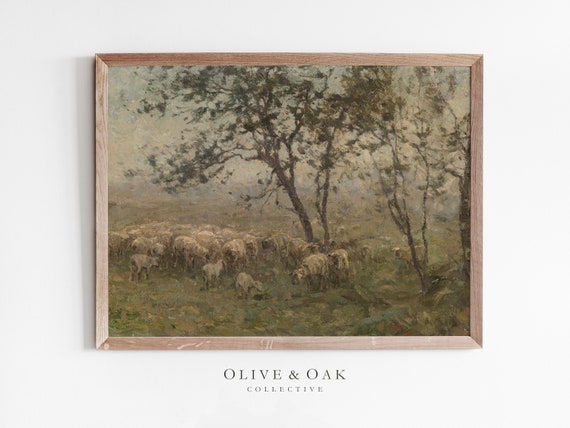 Spring Sheep Painting, Vintage Nursery Decor Art Print