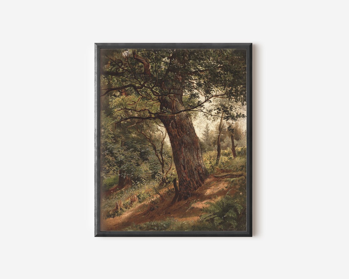 Vintage Landscape Tree Oil Painting, Art Print - Image 2