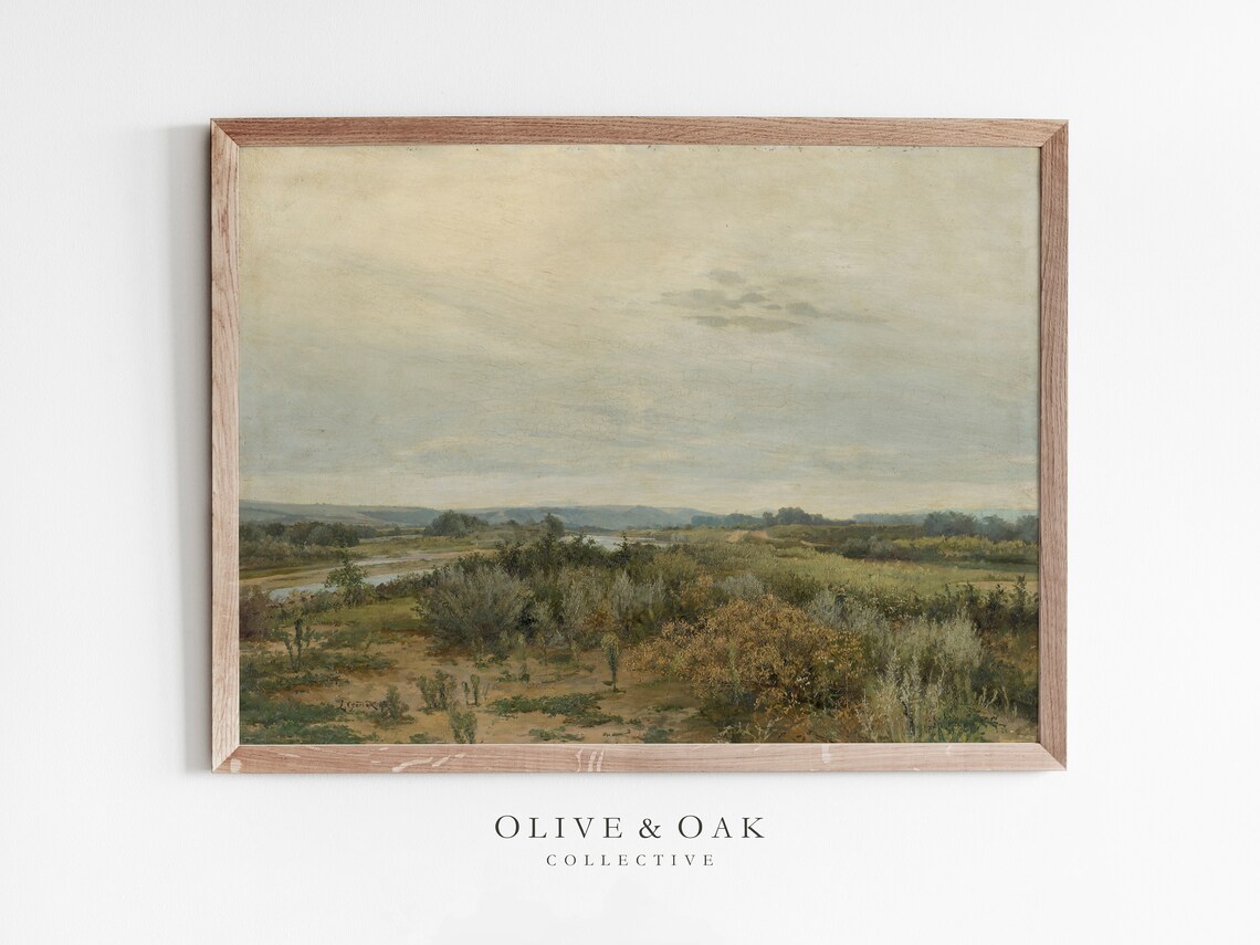 Vintage Retro Country Landscape Painting, Art Print