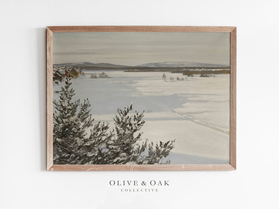 Winter Landscape Painting, Cozy Core Decor Art Print