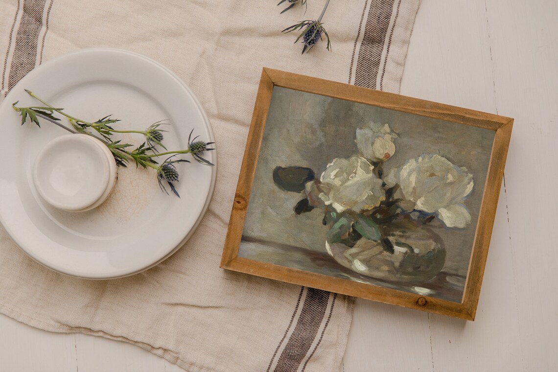 Neutral Roses Vintage Botanical Wall Art Print - Image 2