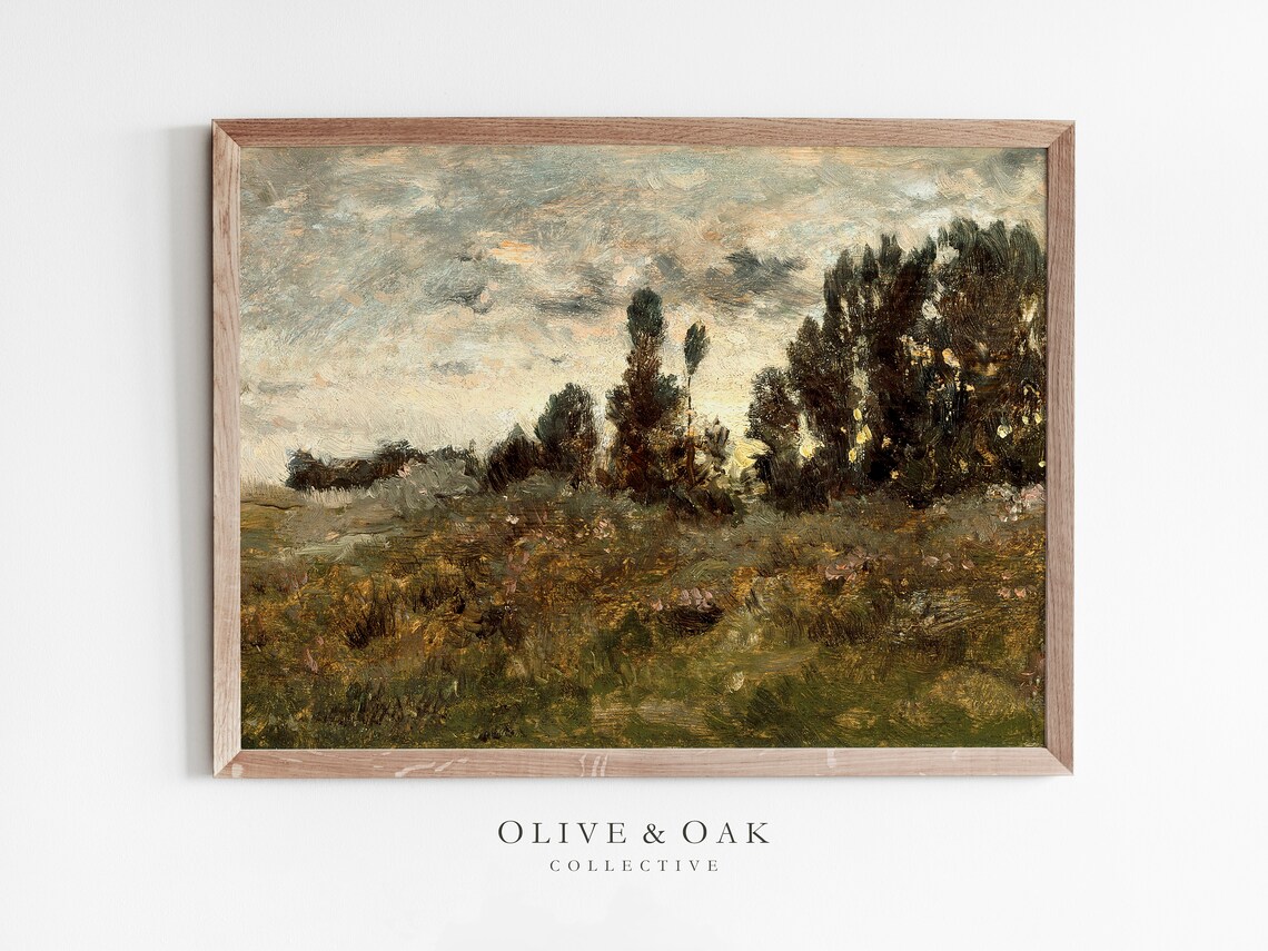 Country Oil Painting Vintage Farmhouse Landscape Art Print