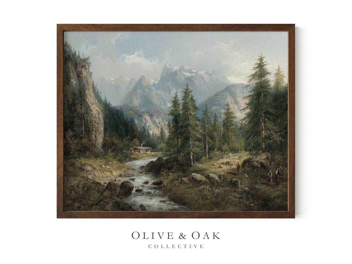 Rustic Mountain Landscape Painting Framed Wall Art Mountain Art Print Cabin Wall Decor 356 M - Image 3