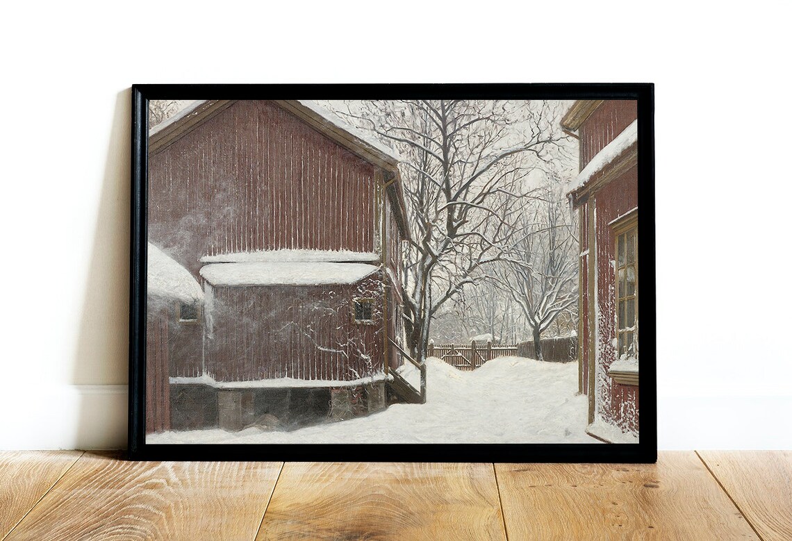 Winter Barn Painting, Snowy Landscape Art Print - Image 2