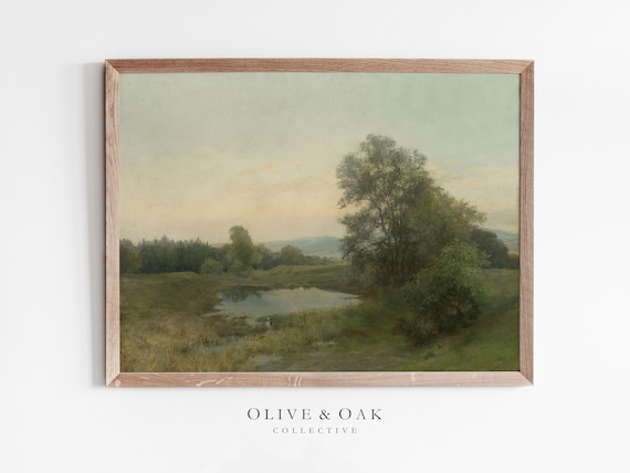 Vintage Landscape Oil Painting, Farmhouse Art Print
