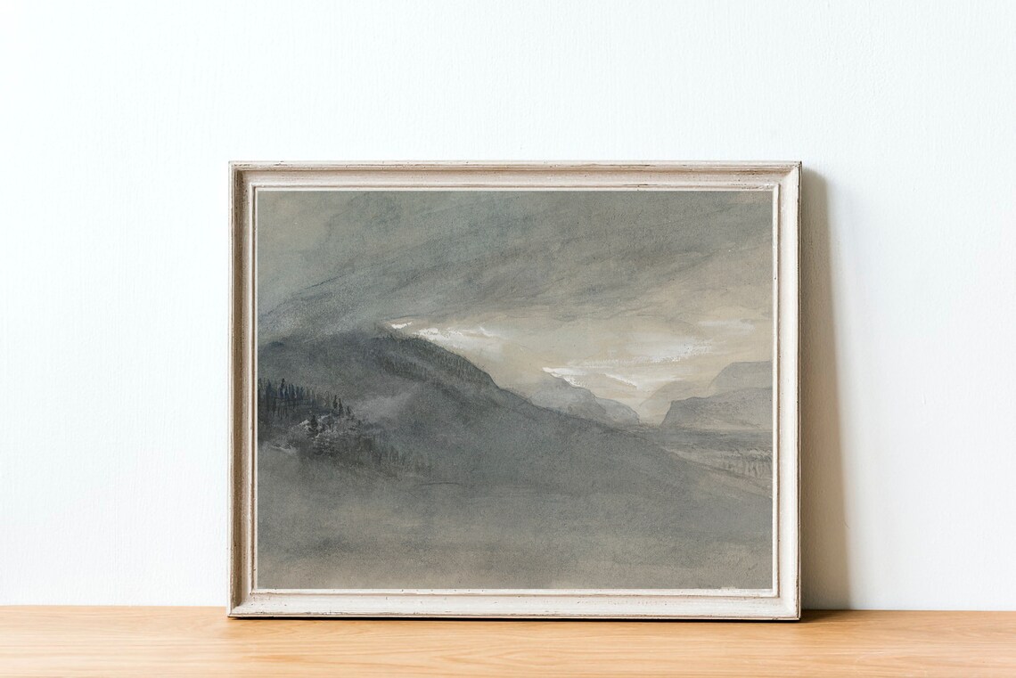 Tonal Mountain Painting, Rustic Watercolor Art Print - Image 2