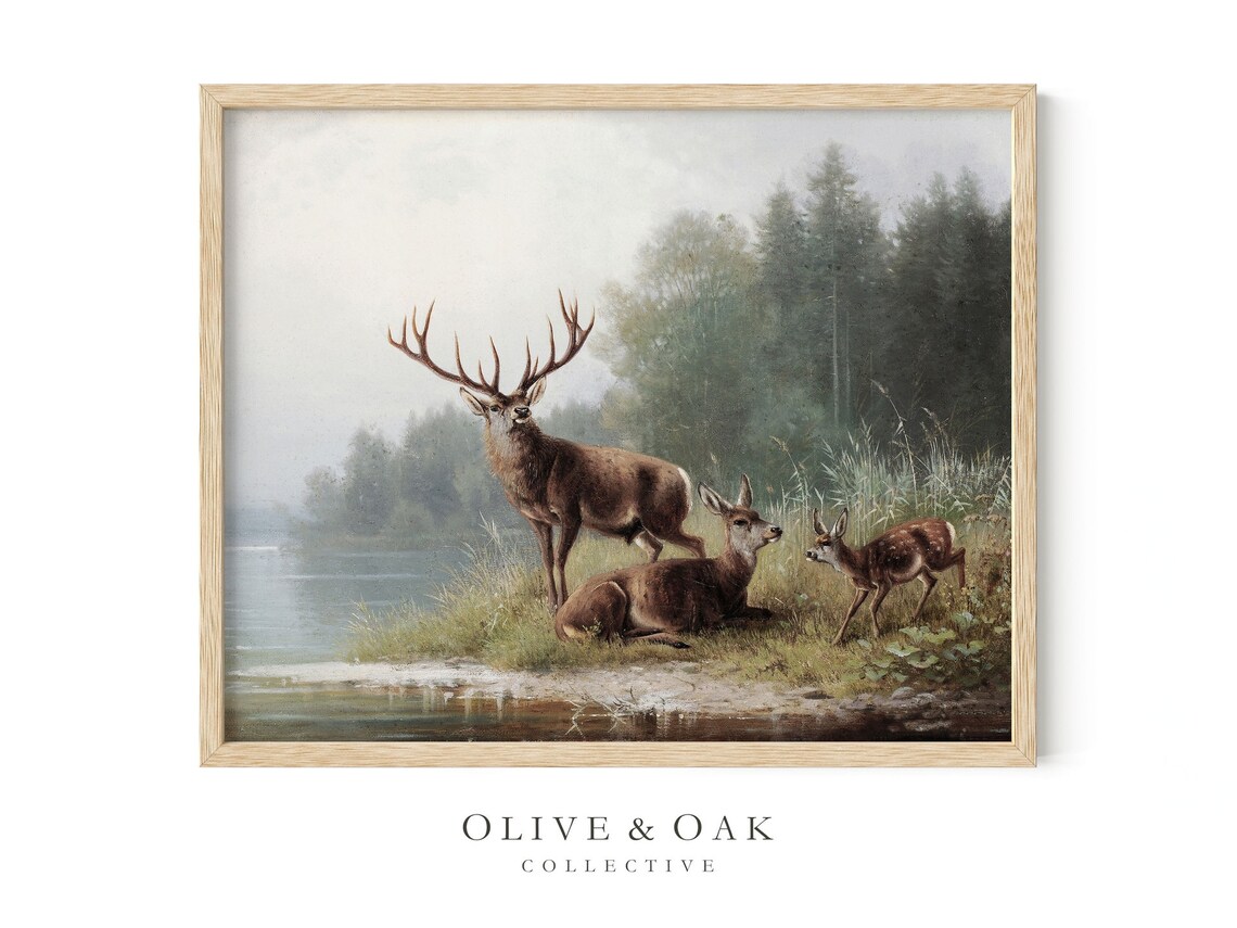 Deer Landscape Painting, Hunting Cabin Decor - Image 4