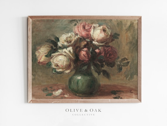 Vintage Roses Painting, Floral Art Print