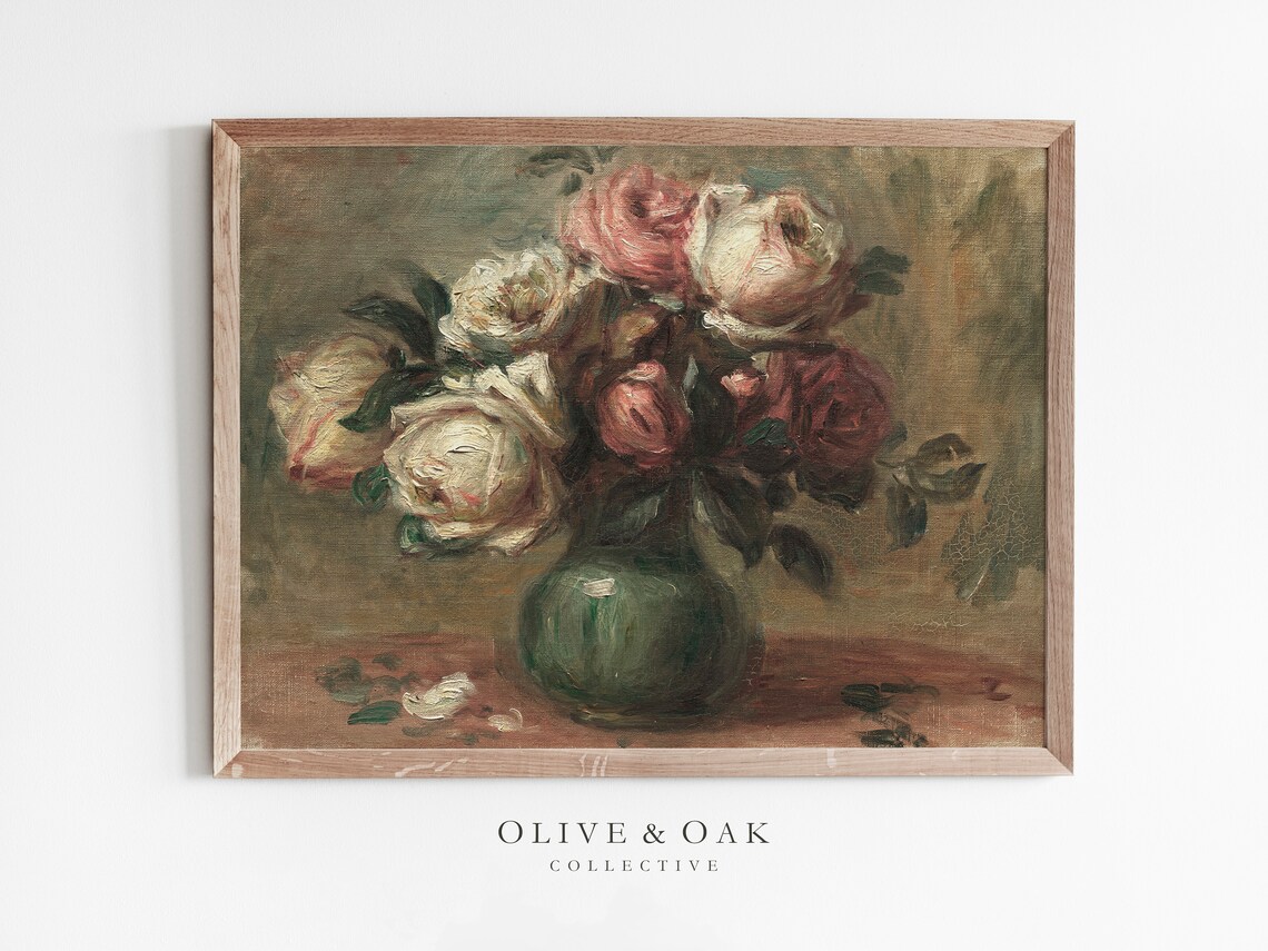 Vintage Roses Painting, Floral Art Print