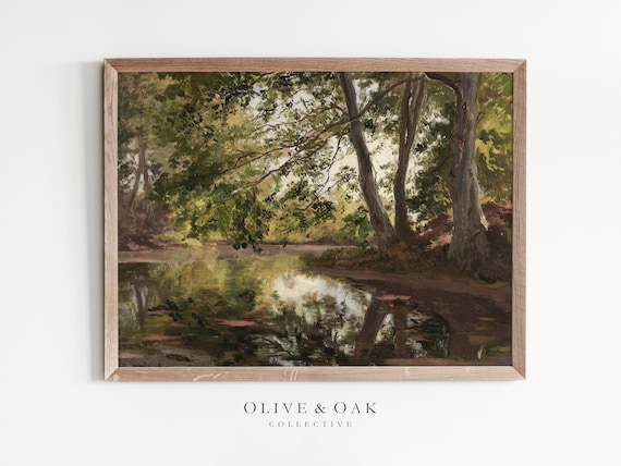 Rustic Vintage Landscape Painting, Country Decor Art Print