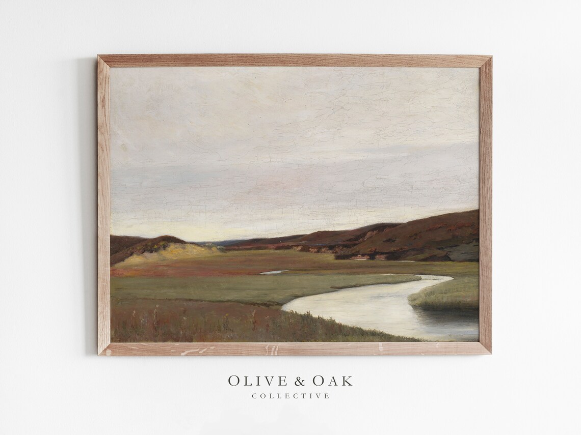 Vintage Landscape Art Print, Moody Warm Decor