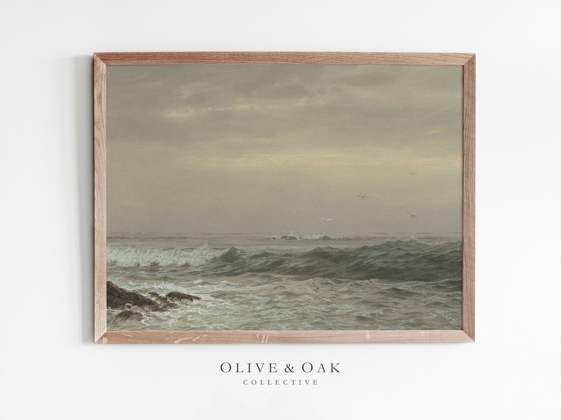 Vintage Seascape Painting, Coastal Nautical Art Print