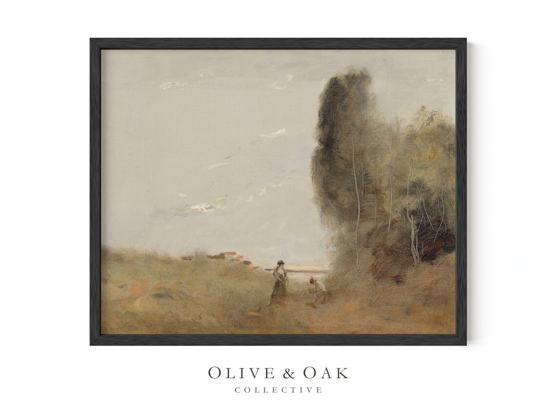 Neutral Landscape Painting, Muted Autumn Country Decor - Image 3