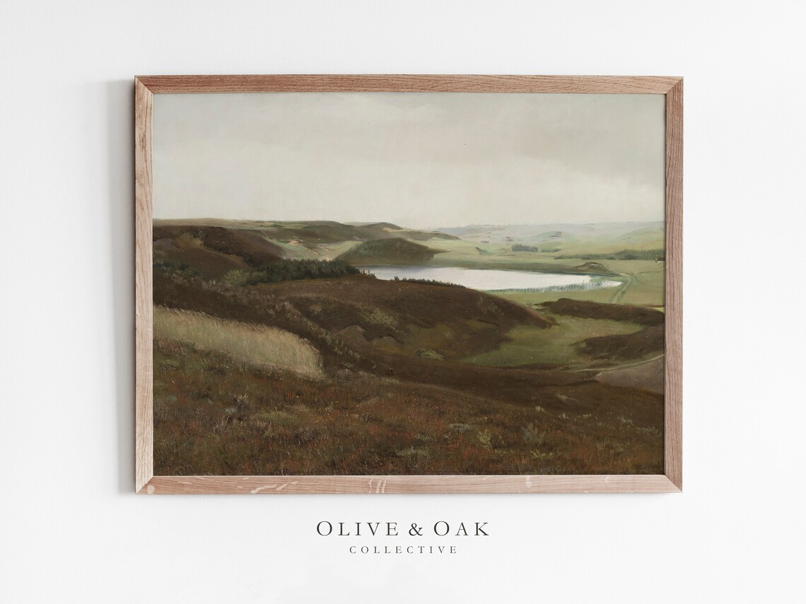 Earth Tone Landscape Painting, Moody Vintage Print
