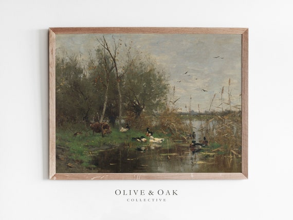 Spring Landscape Duck Painting, Country Nursery Art Print