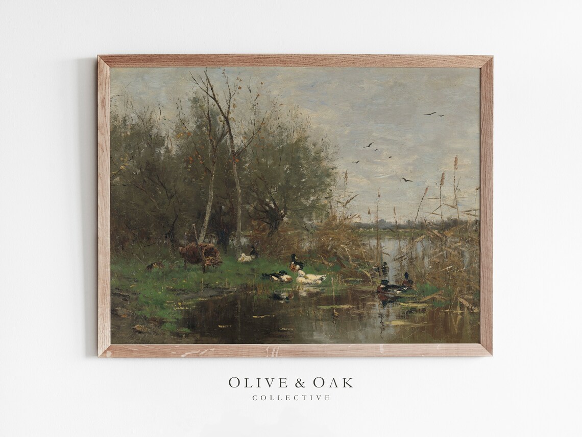 Spring Landscape Duck Painting, Country Nursery Art Print
