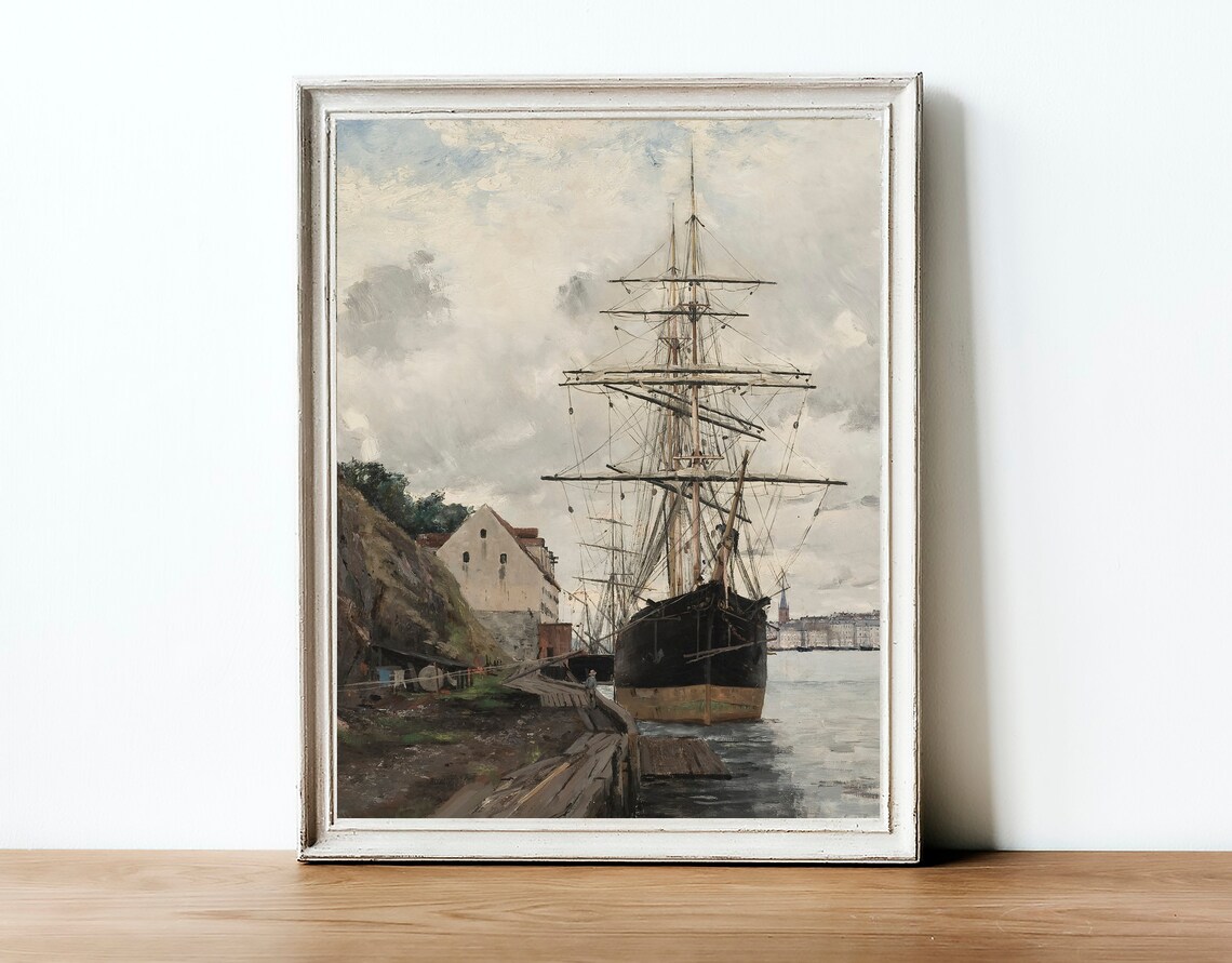 Coastal Harbor Ship Vintage Nautical Art Print - Image 2