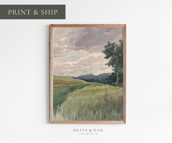 Vintage Spring Landscape Watercolor Art Print