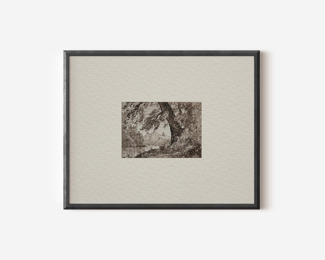 Rustic Landscape Sketch, Vintage Art Print - Image 3