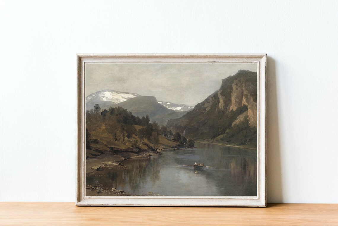Moody Lake Painting, Vintage Lake House Decor Art Print - Image 2
