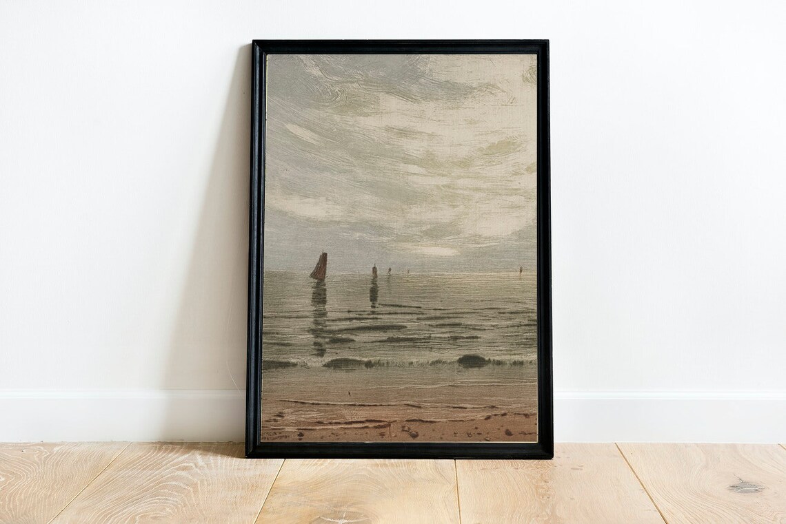 Vintage Coastal Painting, Neutral Ocean Art Print - Image 3