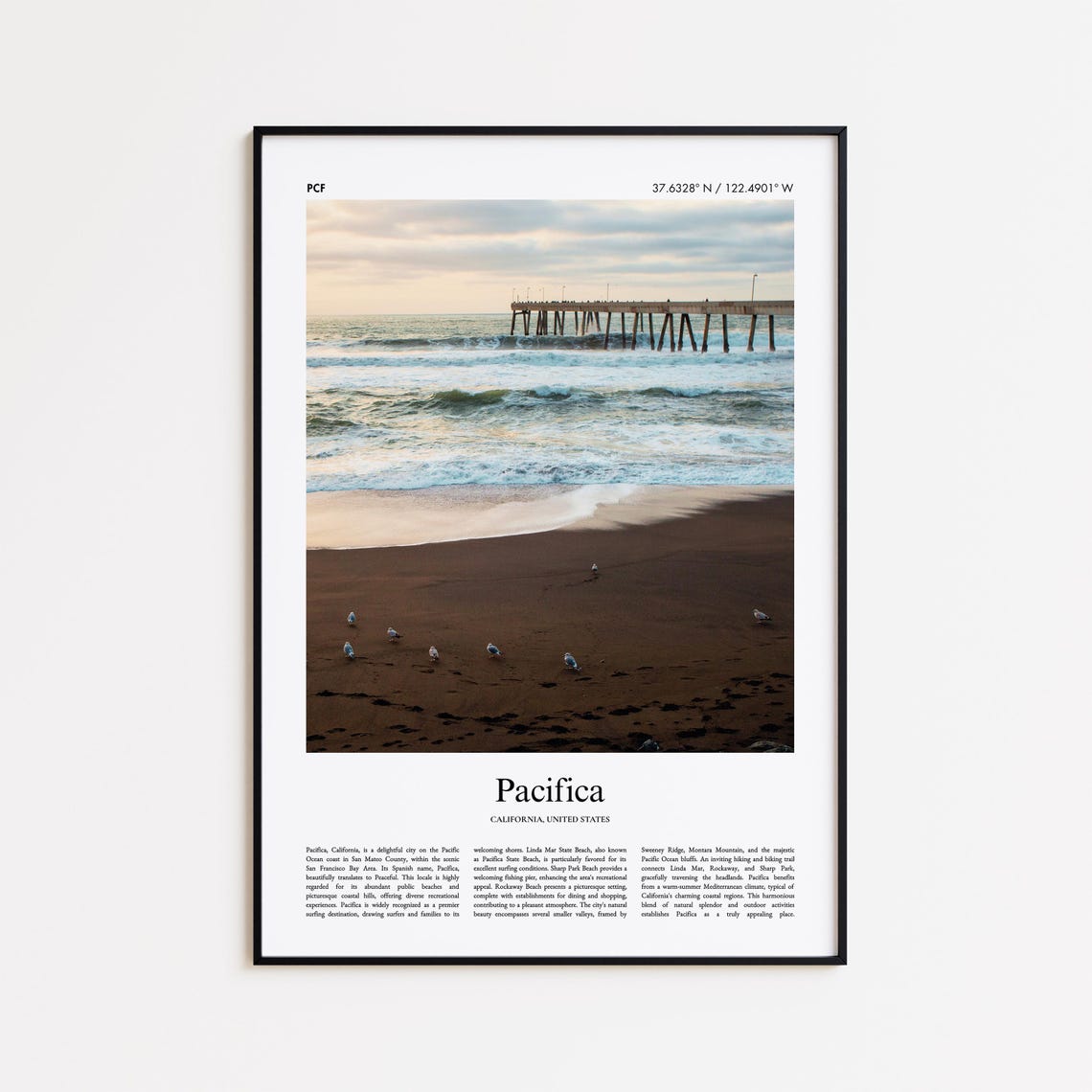 Pacifica California Beach Pier Sunset Waves Color Travel Photo Poster