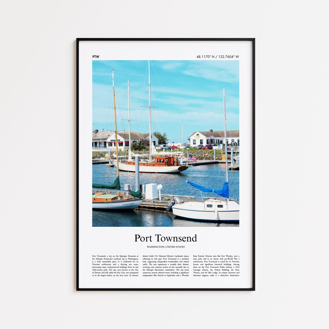 Port Townsend Washington Scenic Travel Photo Poster with Coordinates