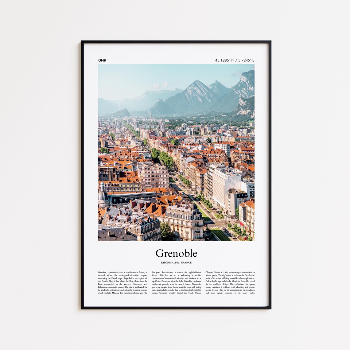 Grenoble France Mountain City Red Rooftops Aerial Travel Photo Poster