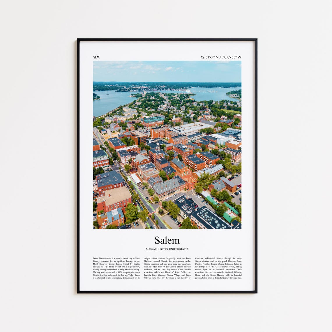 Salem Massachusetts Historic Harbor Aerial Downtown Photo Poster