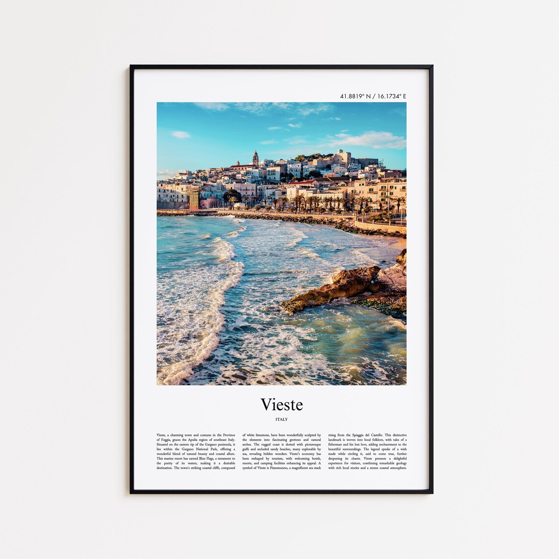 Vieste Italy Adriatic Coastal Town Beach Waves Travel Poster